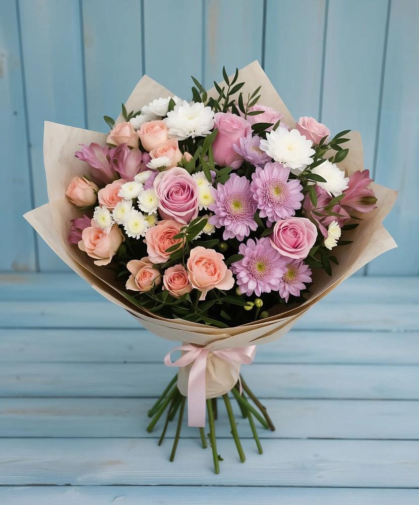 Букет цветов из: Хризантемы, Розы и Альстромерии в Куйтун