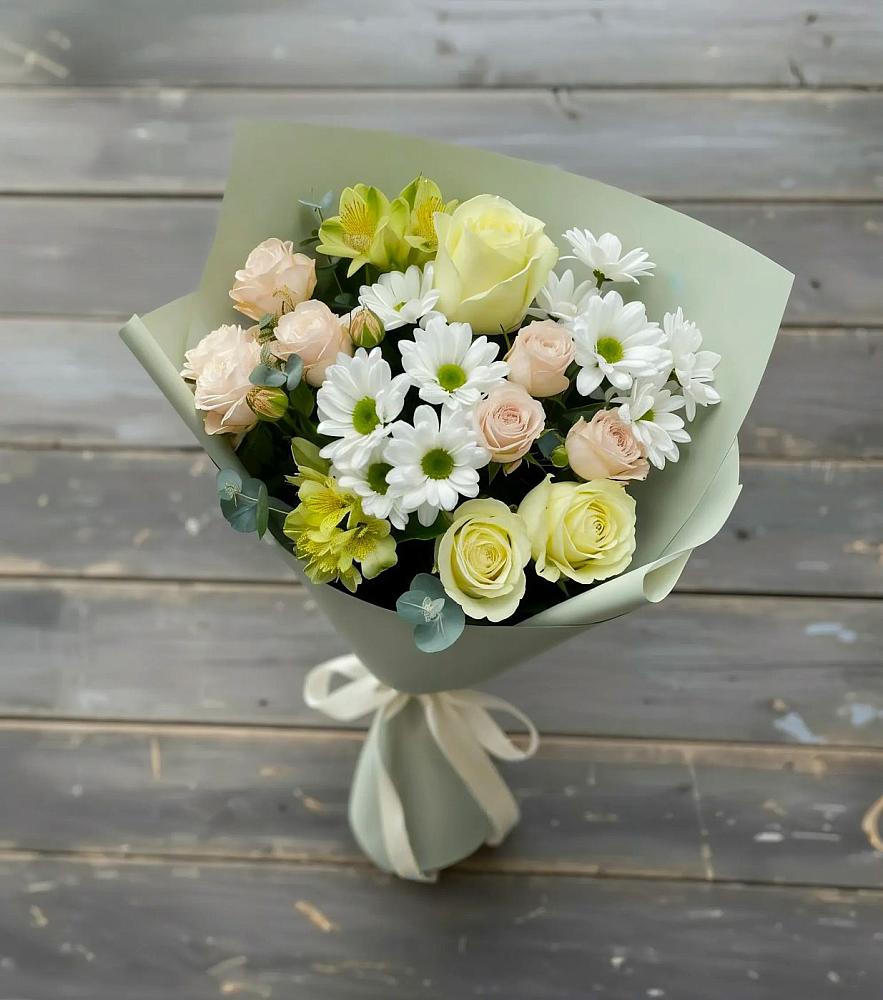 Букет цветов из: Альстромерии, Розы и Хризантемы в Куйтун