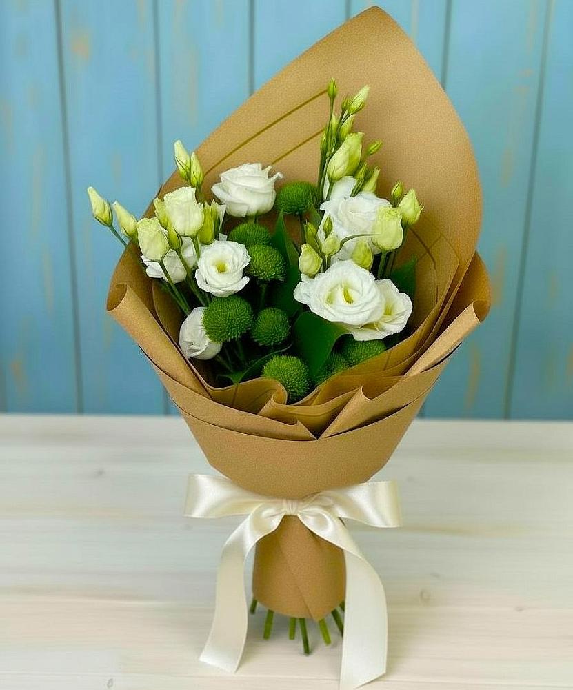 Букет цветов из: Хризантемы и Лизиантусы в Куйтун