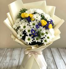 Букет цветов из:  Ирисы, Хризантемы и Розы #REPLACE_PRED# Куйтун