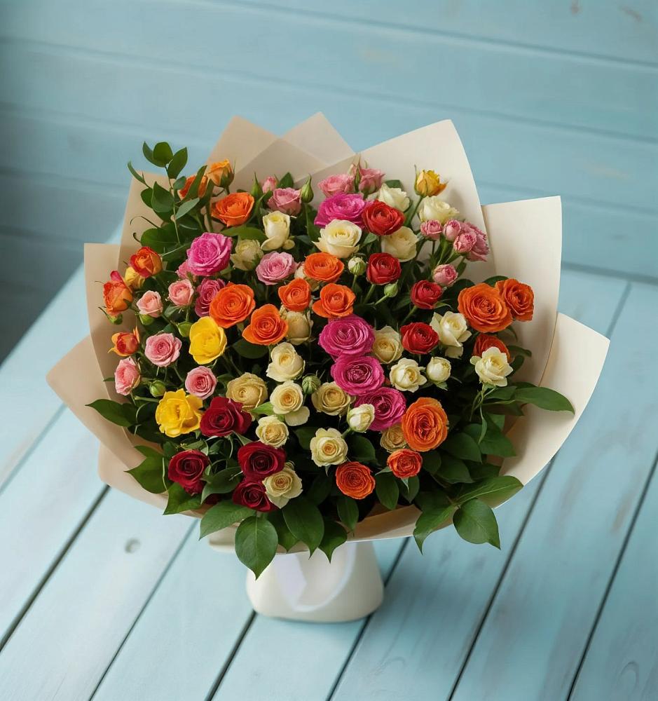 Букет Микс из разноцветных кустовых роз в Куйтун