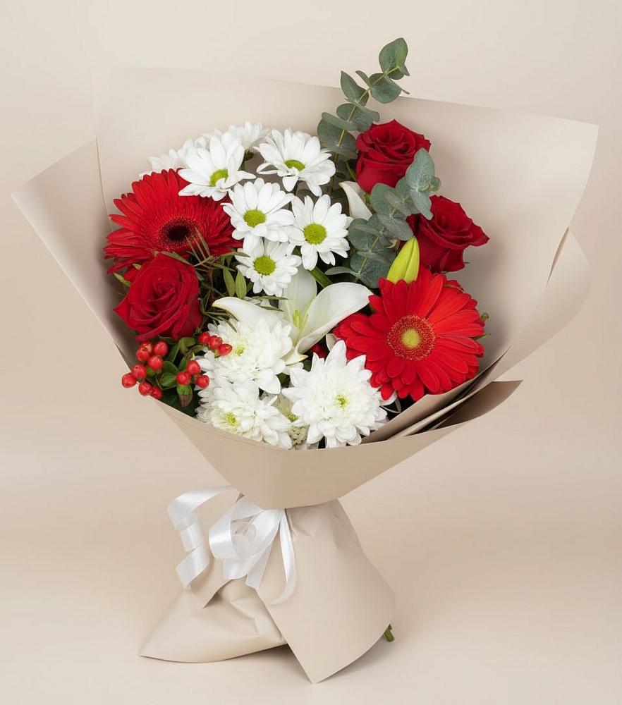 Букет цветов из: Розы, Хризантемы, Герберы и Лилии в Куйтун