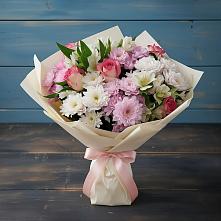 Букет цветов из:  Хризантемы, Альстромерии и Розы #REPLACE_PRED# Куйтун